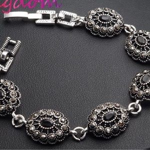 NEW-Black Crystal And Silver Bracelet